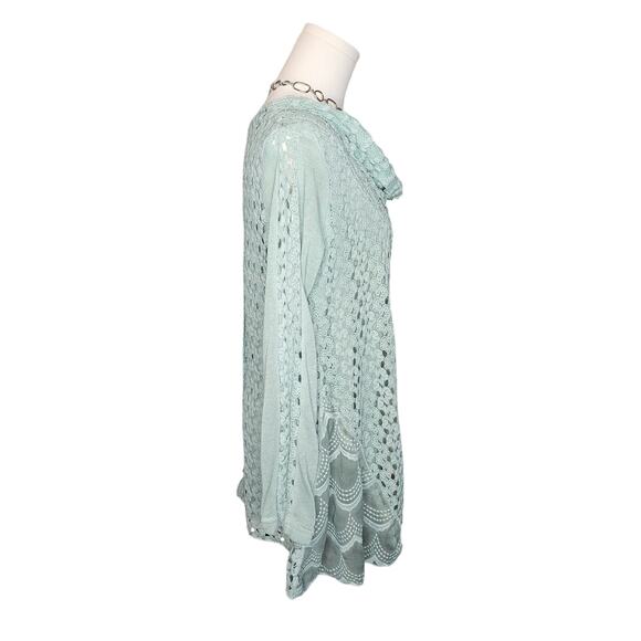 Simply Couture Seafoam Pastel Lace Crochet Asymmetrical Knit Cowl Sweater Top M - Picture 5 of 8